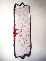 2010_Schneeblüte, 55 x 170 x 4 cm, Acryl auf Holz mit Steinen 