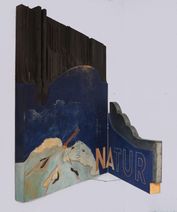 1991_Klappobjekt 'Land-Natur', 100x120x16cm, Holz bemalt, Papier, Zink